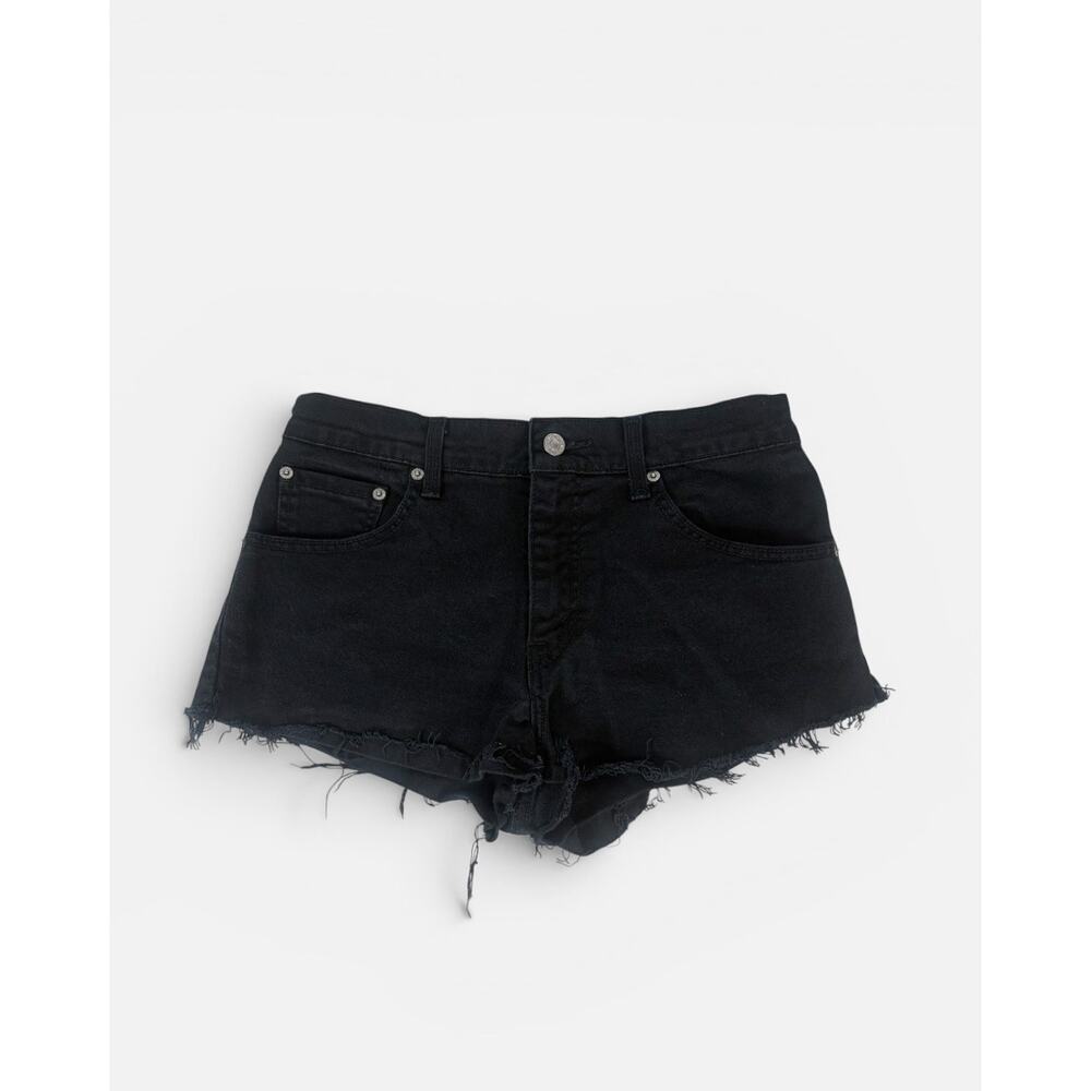 Y2K Levi's 550 Black Denim Bootcut Cutoff Shorts Frayed Raw Hem Distressed Sz 29